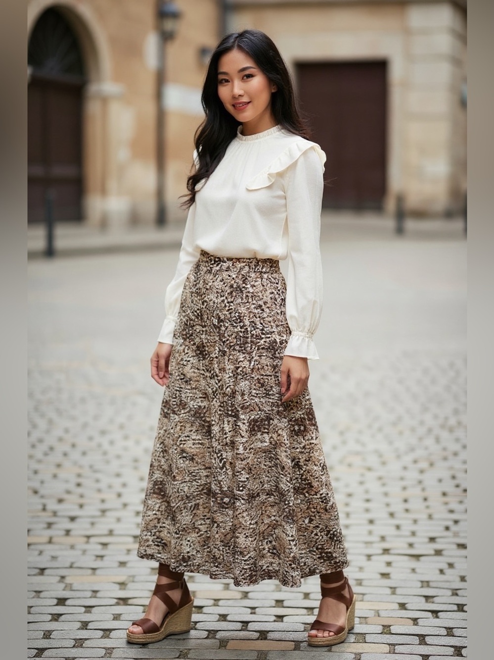 St. John's Bay Brown Speckled
Tiered Maxi Skirt